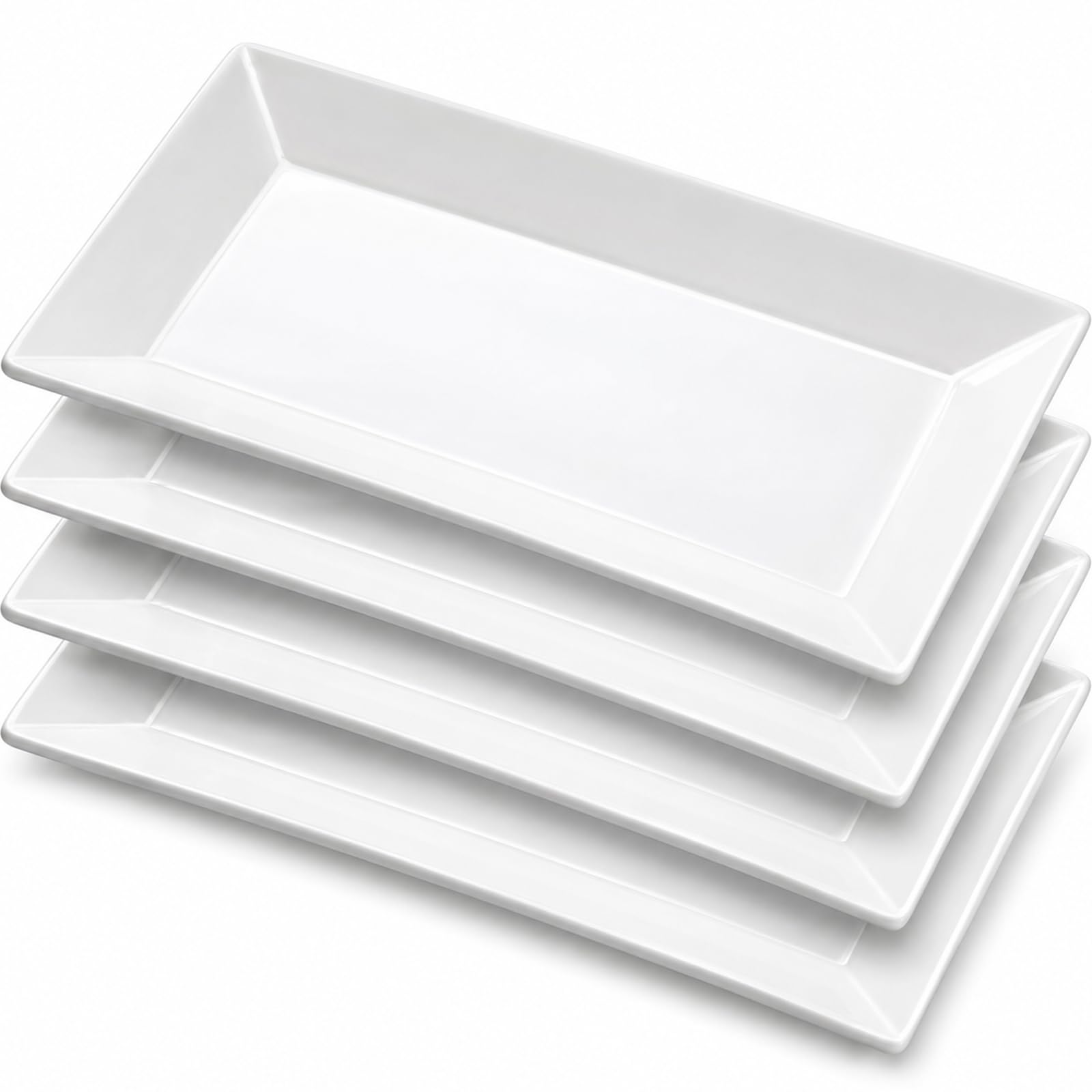 Platos de porcelana rectangulares de 22 cm rectangulares para servir sushi, aperitivos, pasteles, carne, aperitivos y aperitivos, juego de 4 unidades, color blanco