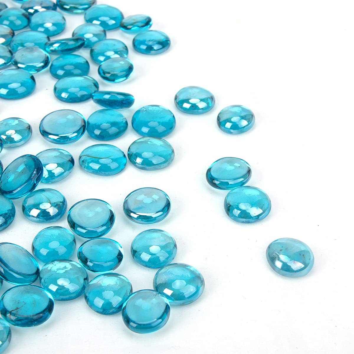 CFKJ [18 Pound] Fire Glass Beads Flat Glass Beads Fireglass Drops for Gas Fire Pit Fireplace Azure Blue Luster Reflective Decorative Glass Gems for Vase Fillers Fish Tank Aquarium Decoration (18.5)