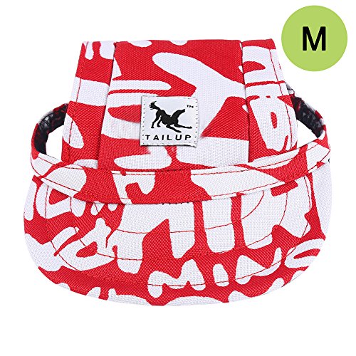 Cade Oxford Baseball Cap/Dogs Hat/Visor Cap with Ear Holes for Small Dogs (Red White Letters)