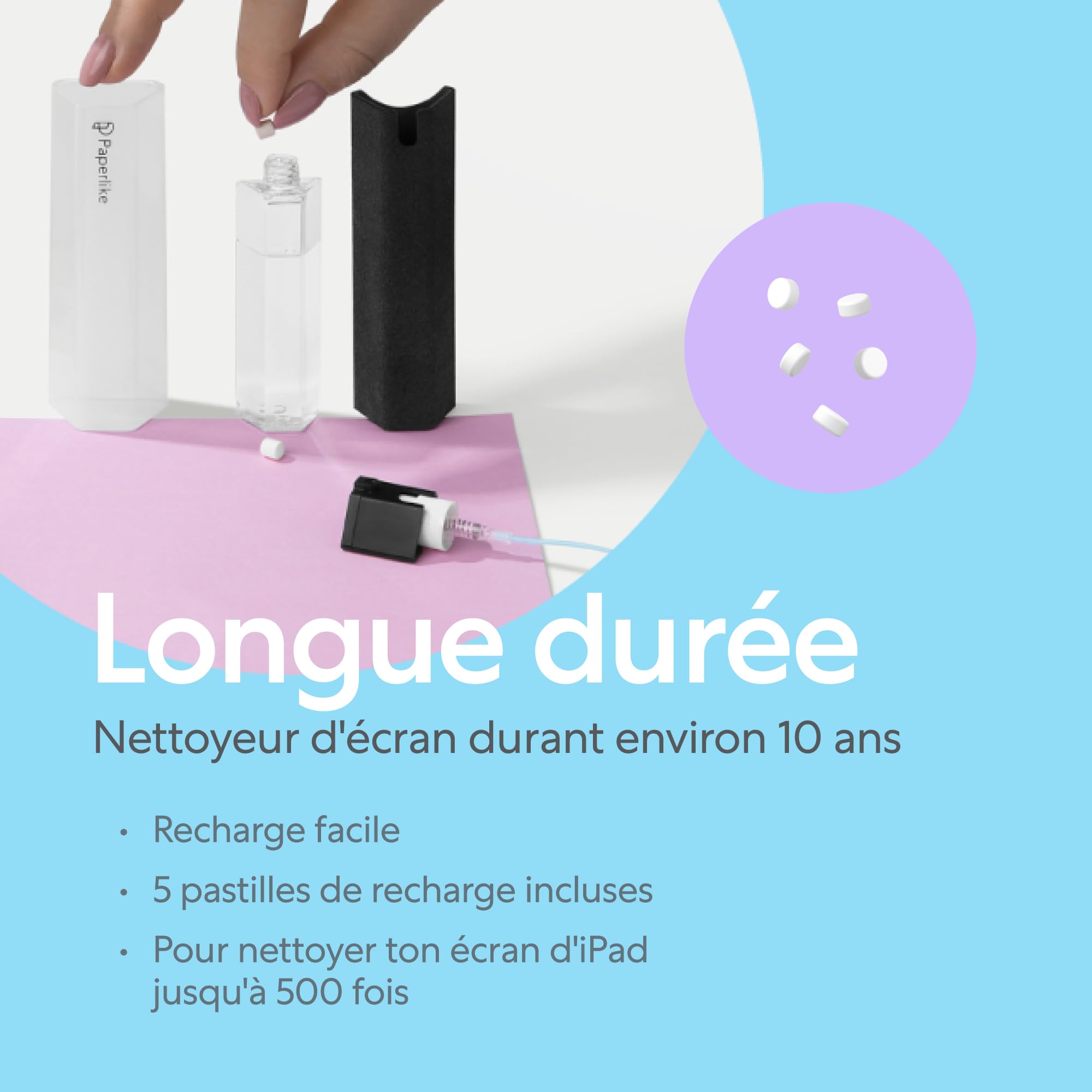 Paperlike® All-in-one Cleaning Kit - Vaporisateur en Microfibre Rechargeable & Solution de Nettoyage + 5 tablettes de Recharge - sans Risque pour l'iPad et Les écrans électroniques