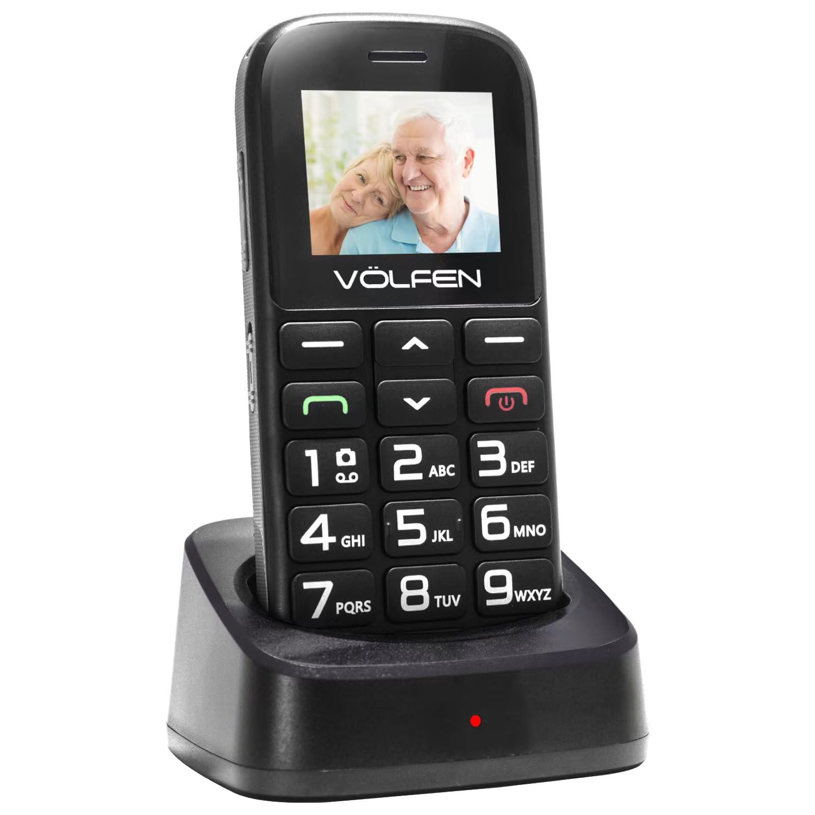 Astro SR - Teléfono Móvil para Personas Mayores con Botón SOS y Base Cargadora, Teclas Grandes Volumen Alto, USB-C, Teclado con Voz, Batería 1400mAh, Fácil de Usar Celular para Ancianos – Color Negro