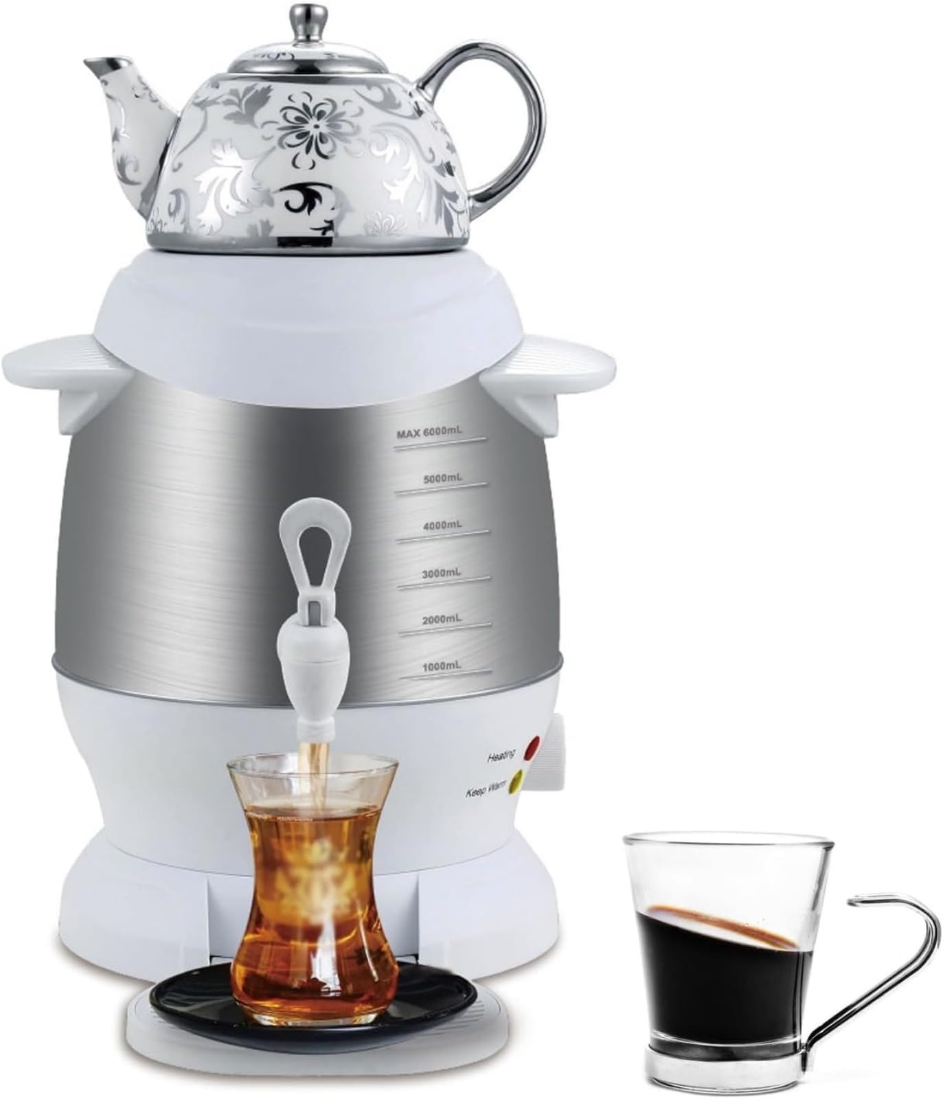 Teiera turca con teiera in acciaio inox da 5 litri e teiera in ceramica da 1 litro