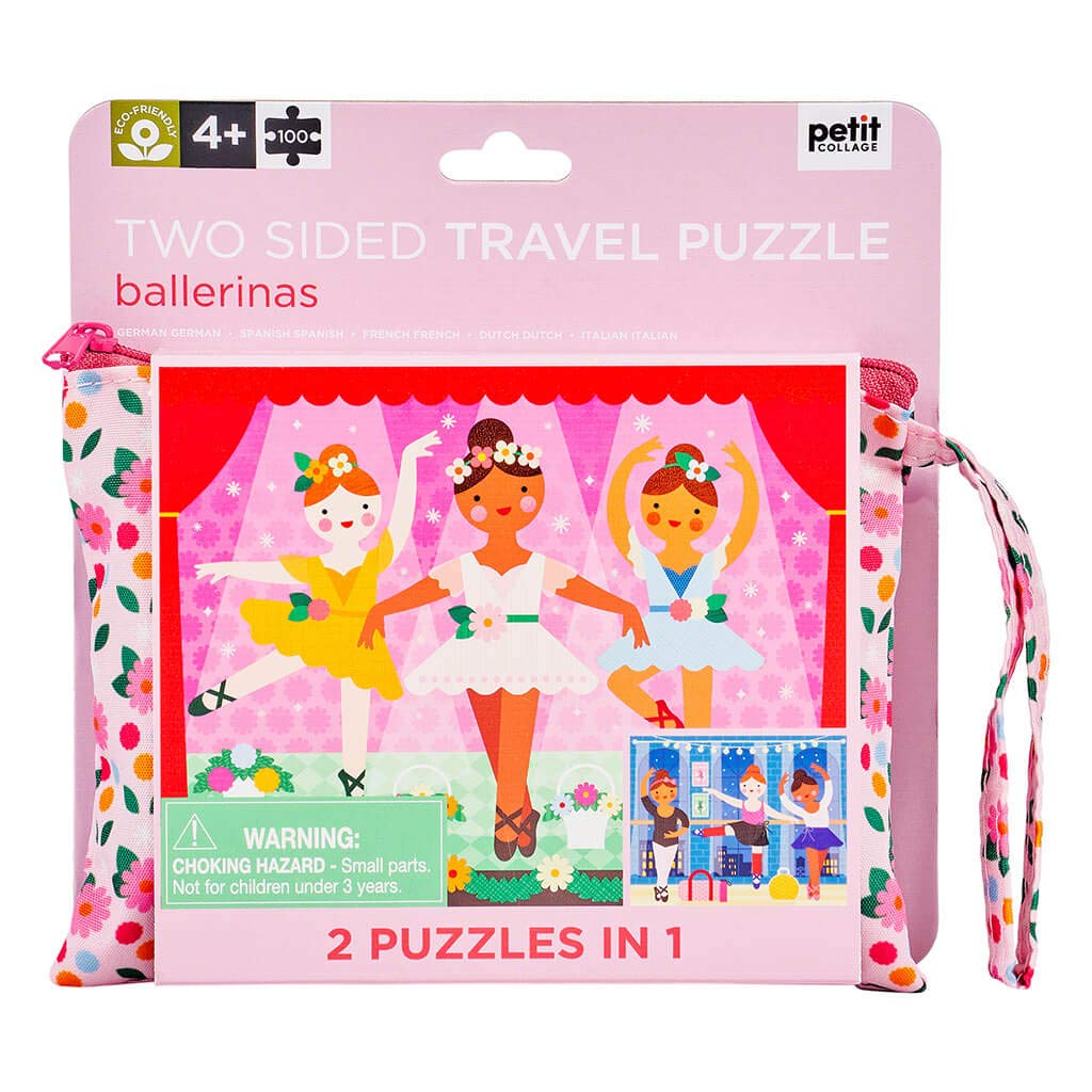Petit Collage Ballerina Two-sided On-the-Go Puzzle, Pink, Purple, 100