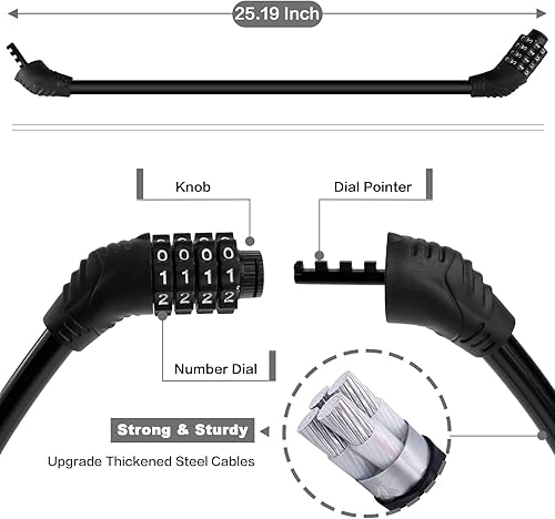 Miniatura 2 de Cable de bloqueo de bicicleta, cerradura de bicicleta, cerraduras de bicicleta antirrobo, cerradura de cable de combinación de 2 pies para equipos
