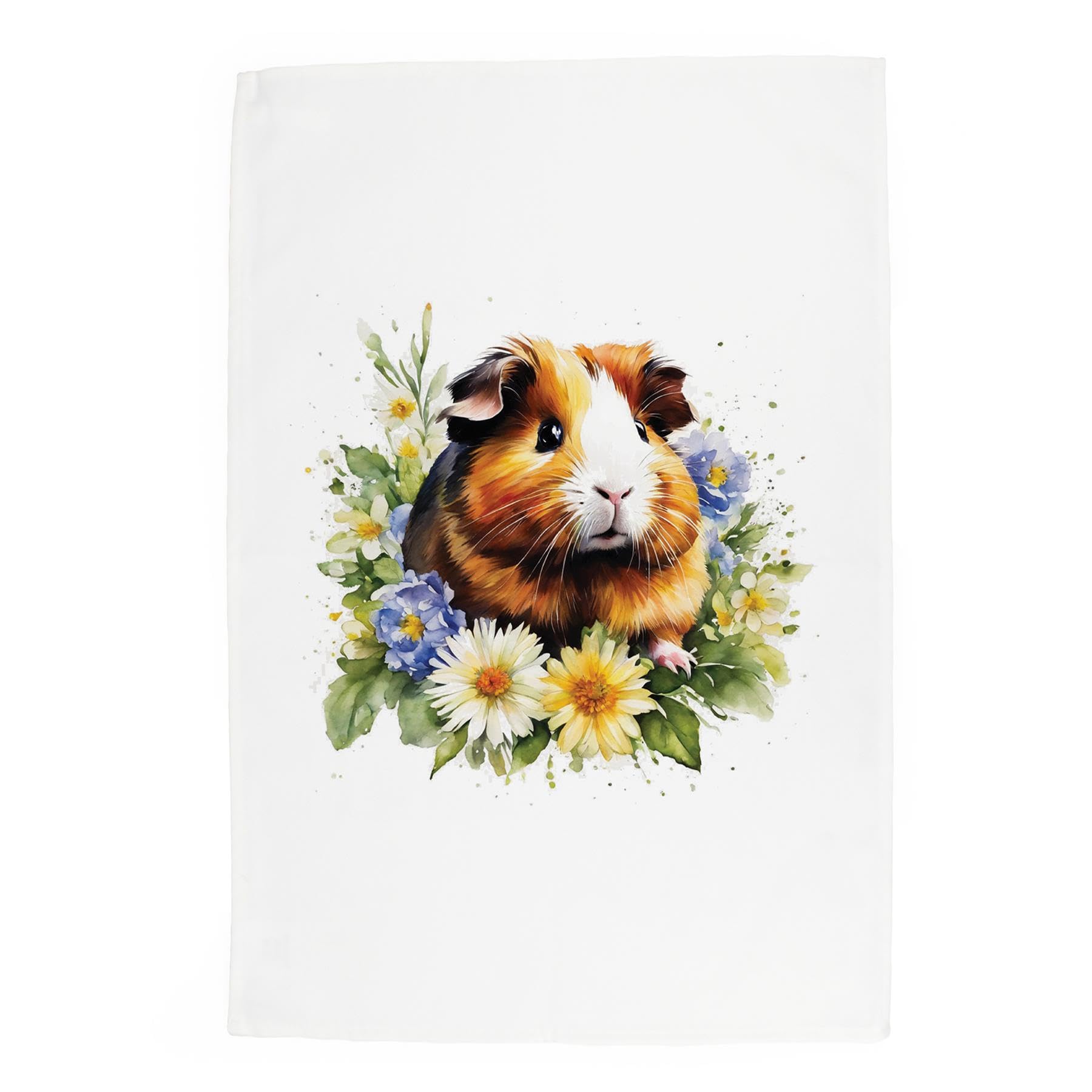 Purely Home Floral Guinea Pig Tea Towel - Pet Animals & Flowers Nature Gift/Present - Panama Cotton Kitchen Dish Towel/Drying Cloth - 67cm x 45cm