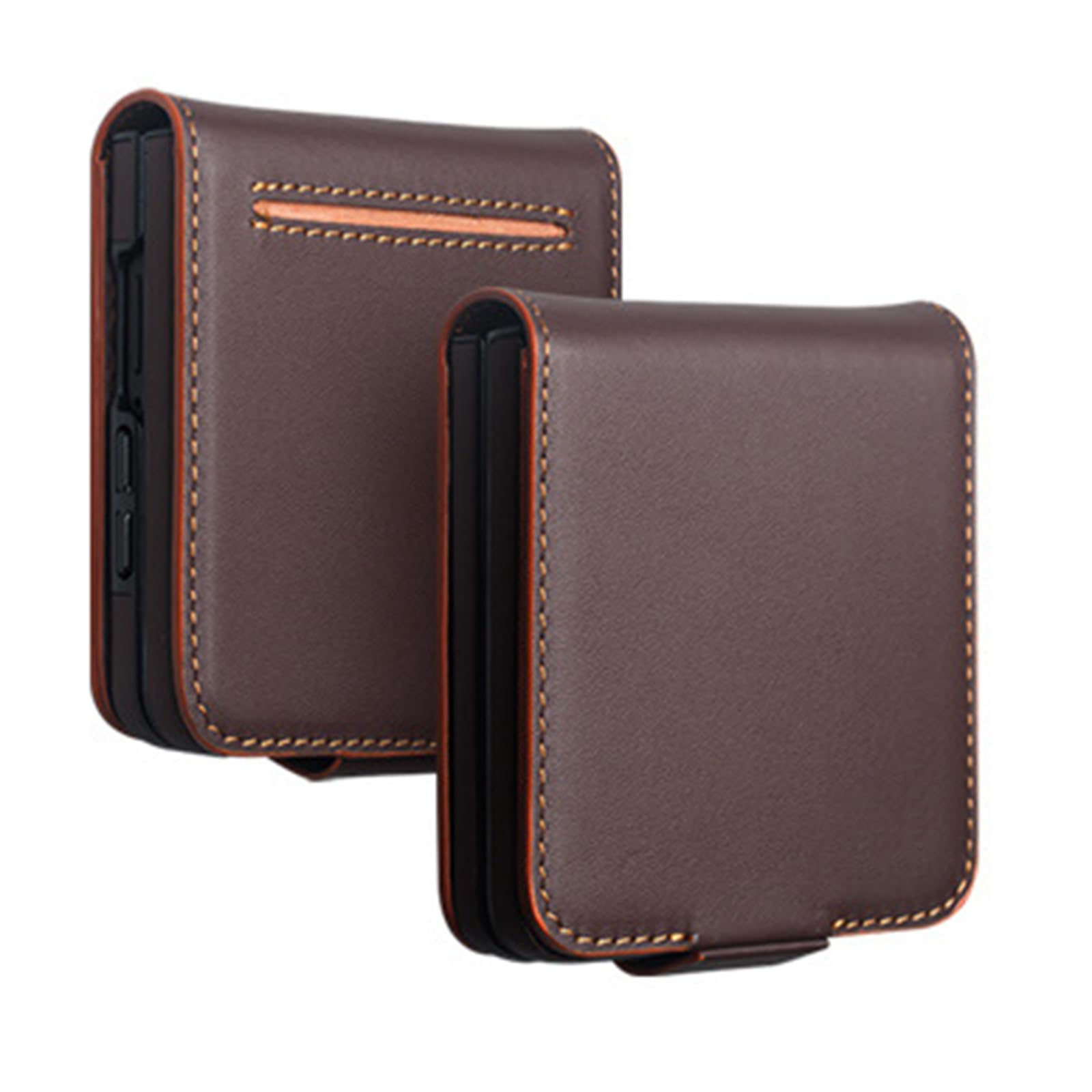 Skórzane etui do Samsung Galaxy Z Flip 8, luksusowy biznesowy kompleksowy pokrowiec magnetyczny folio flip z gniazdem na karty, brązowy, Flip 8