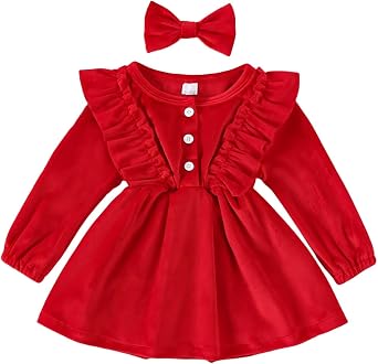 Karuedoo Toddler Baby Girl Fall Winter Dress Velvet Tutu Dress Ruffle Long Sleeve Christmas Birthday Party Princess Dresses