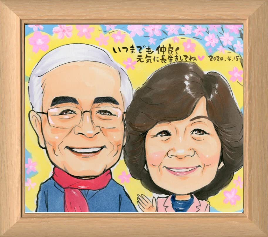 Amazon.co.jp: 似顔絵 お2人描画 額入り サイン色紙サイズ(24x27cm