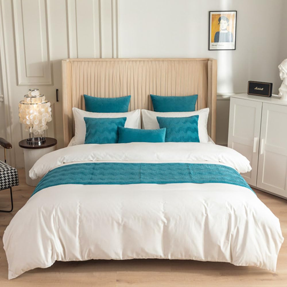 Bettläufer und Kissen Bezug, Bettschal für den Fuß des Bettes Luxus Weicher Bettlaufer Schlafzimmer für Gästehaus Hotel Schlafzimme Dekorativer,Himmelblau,45x240cm(Jacquard-Bettläufer)