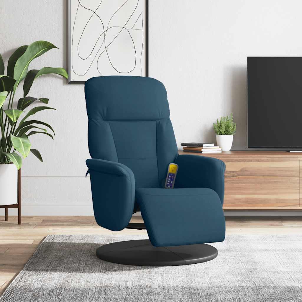 vidaXL Massagesessel Verstellbare Rückenlehne Fußteil Drehbar Relaxsessel mit Liegefunktion Blau Samt