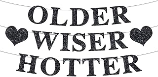 Older Wiser Hotter Banner Funny Birthday Party Decorations for Women Black Glitter Happy Birthday Banner 21st 30th 40th 50th 60th 70th 80th Birthday Party Supplies