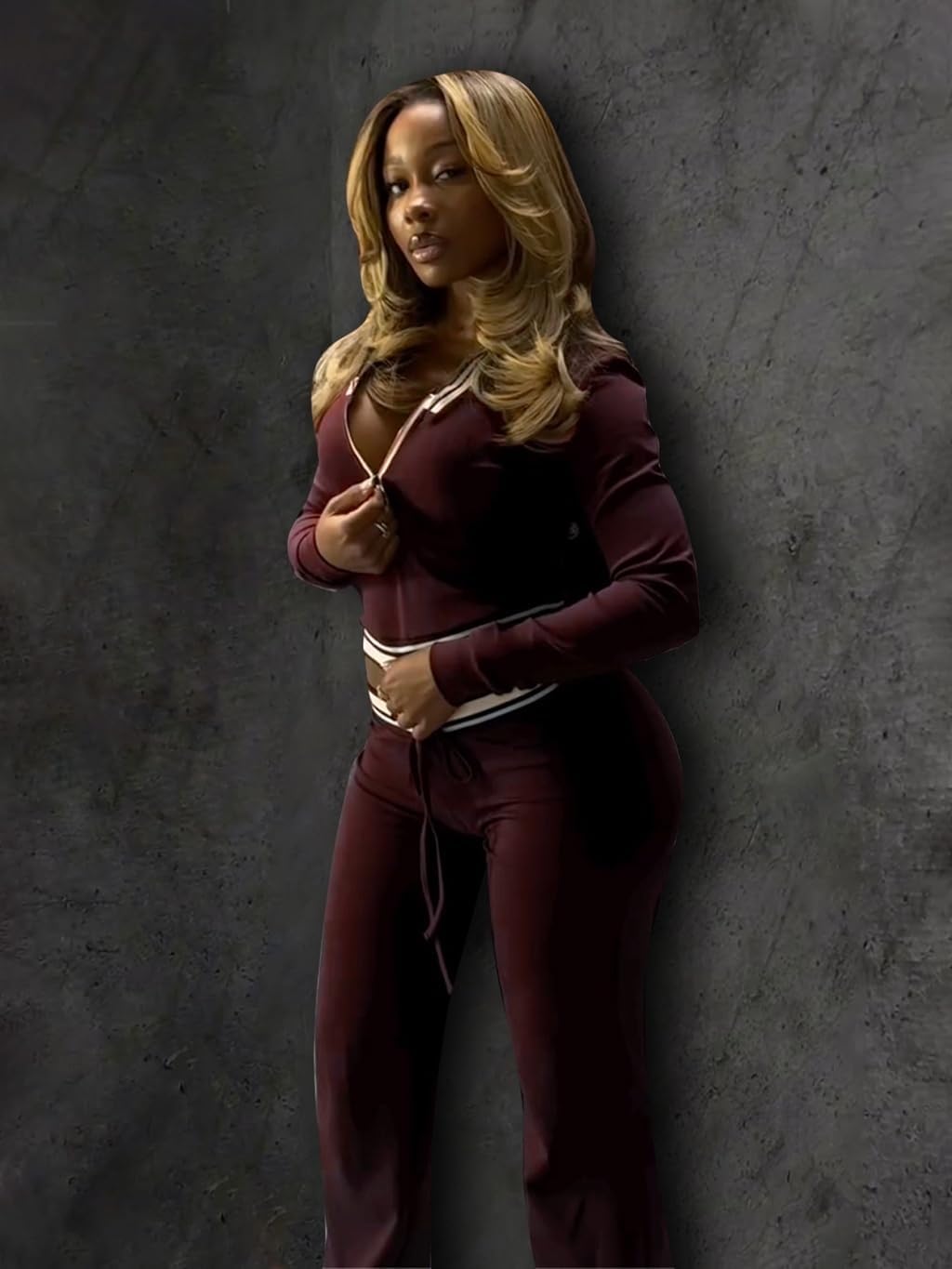 Sexy 2 Piece Outfits for Women Stretchy Colorblock Zip Up Lapel Workout Going Out Sexy Club Outfits for Women 2026 - Image 3