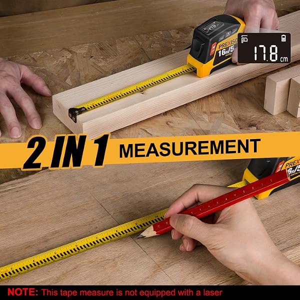 PREXISO 2-in-1 Digital Tape Measure - 16Ft Rechargeable Measuring Tape Ruler Ft/Ft+in/in/M/CM/MM Unit - Metric & Inches Retractable Measurement Tape Tool - Pythagorean, Area, Volume, Gift for Dad by Prexiso - Image 4