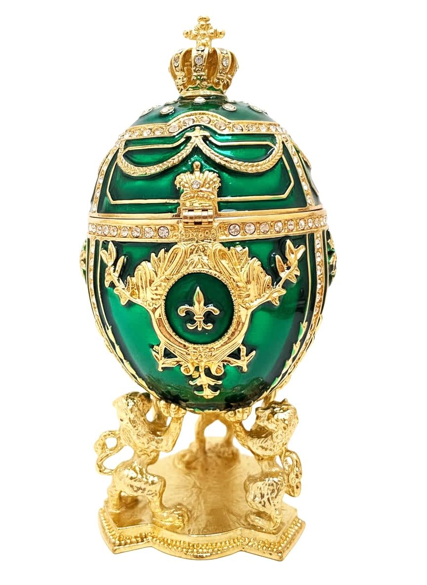 Fabergé Egg Pure GOLD decor 4ct Collectors Egg Russian Jewelry Box Faberge Egg Trinket HANDMADE Faberge Box 200 Austrian Crystal Diamonds & Gold Bracelet Womens Jewellery Gift Ideas (Emerald Green)