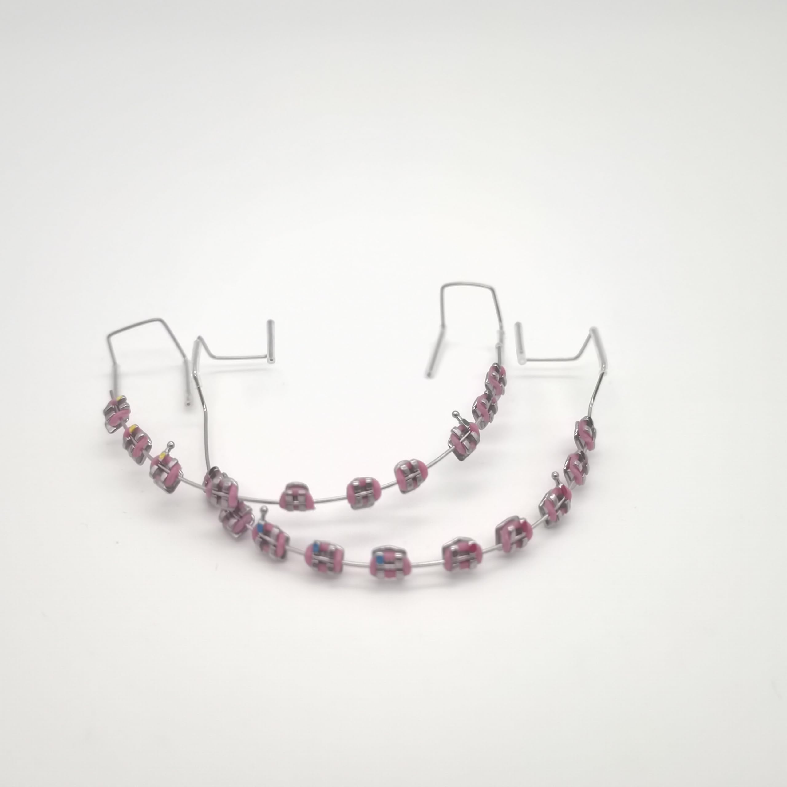 2 Pcs Temporary Tooth Decoration with Metal Wires Bracket Orthodontic Ligature Ties, Fashionable Colorful Fake Braces for Orthodontists Help Patients Understand Their Treatment (Cherry Pink)