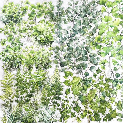 120PCS Green Botanical Leaf Scrapbook Stickers - Aesthetic Plant Leaves, Foliage, Nature Greenery Stickers for Scrapbooking, Journals, Planners, Art Projects