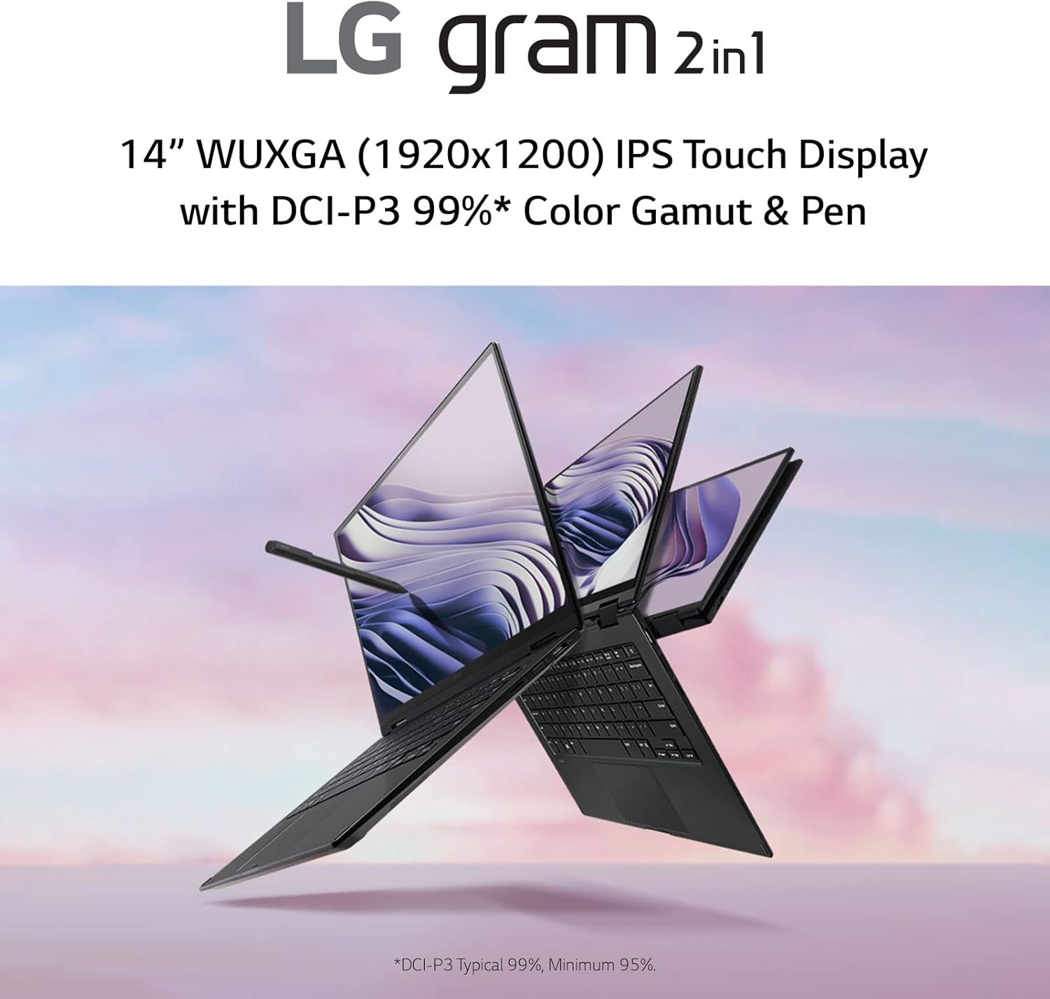 LG gram (2022) 14T90Q 2-in-1 Tablet Laptop, 14" (1920 x 1200) IPS Display, Intel Evo 12th Gen i7 1260P Processor, 16GB LPDDR5, 1TB NVMe SSD, FHD Webcam, WiFi 6E, Thunderbolt 4, Windows 11, Black