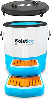 Original Inflatable Cold Plunge Ice Bath Tub | Standing Recovery Barrel Pod W/Steps & Lid | Water Chillers & Ozone Filters Compatible Outdoor Indoor | Inlet Outlet for Accessories 100 Gallon