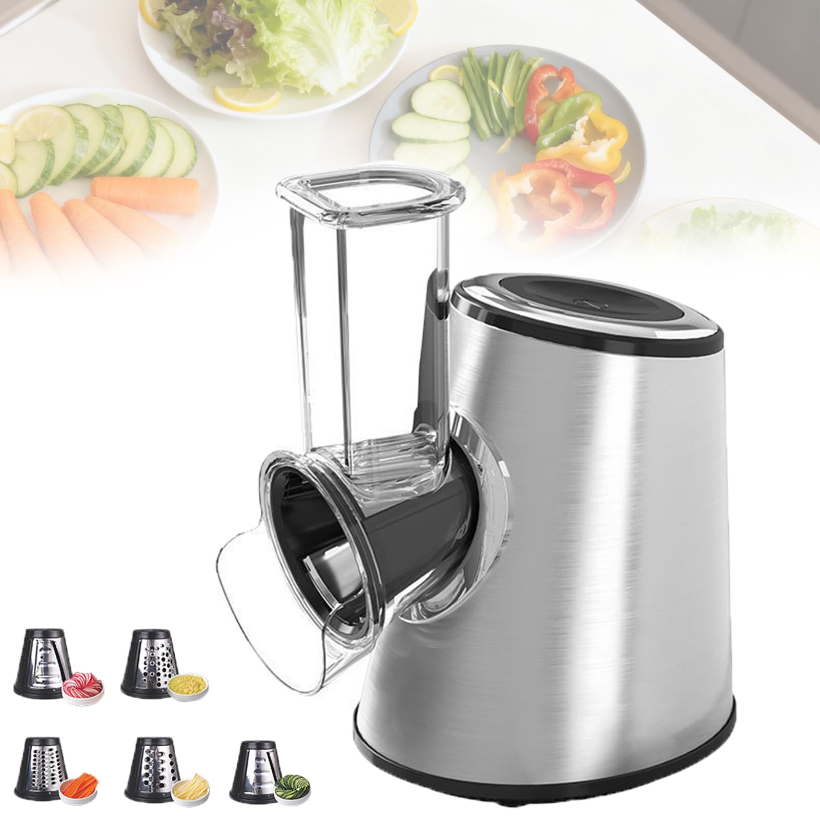 Yxyljoz Electric Cheese Grater,Vegetable Chopper,Easy To Clean With 5 Stainless Steel Blades,Large Diameter 3.5 In,One-Click Operation, Bottom For Vegetables,And Cheeses