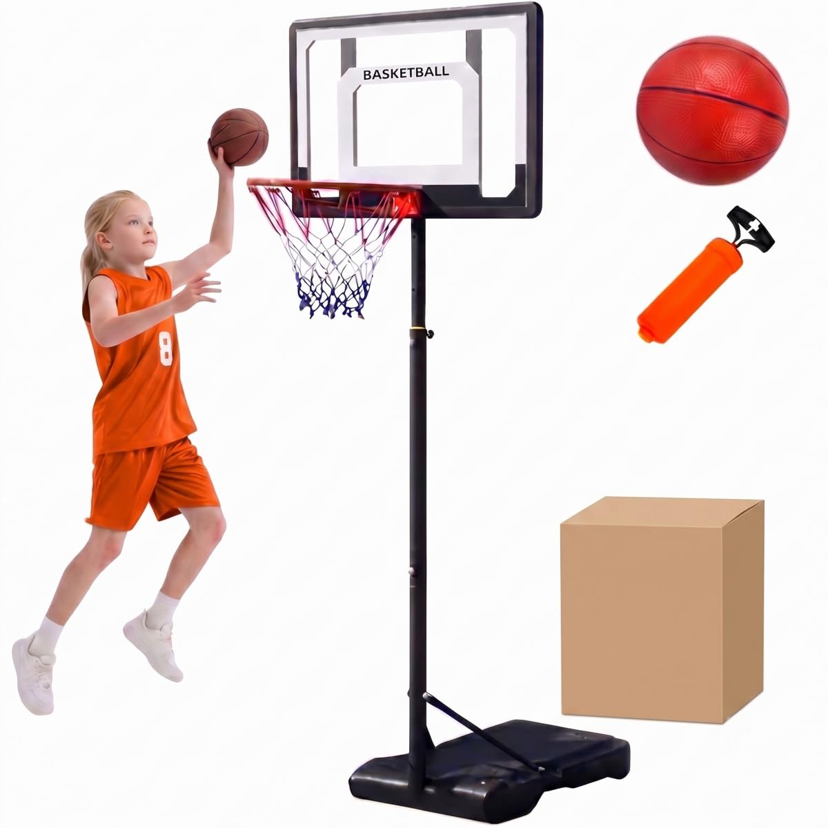 Canestro da basket per esterni con pompa ad aria, altezza regolabile da 148 a 250 cm, base riempibile per una maggiore stabilità, per esterni, giardino, vialetto e interni
