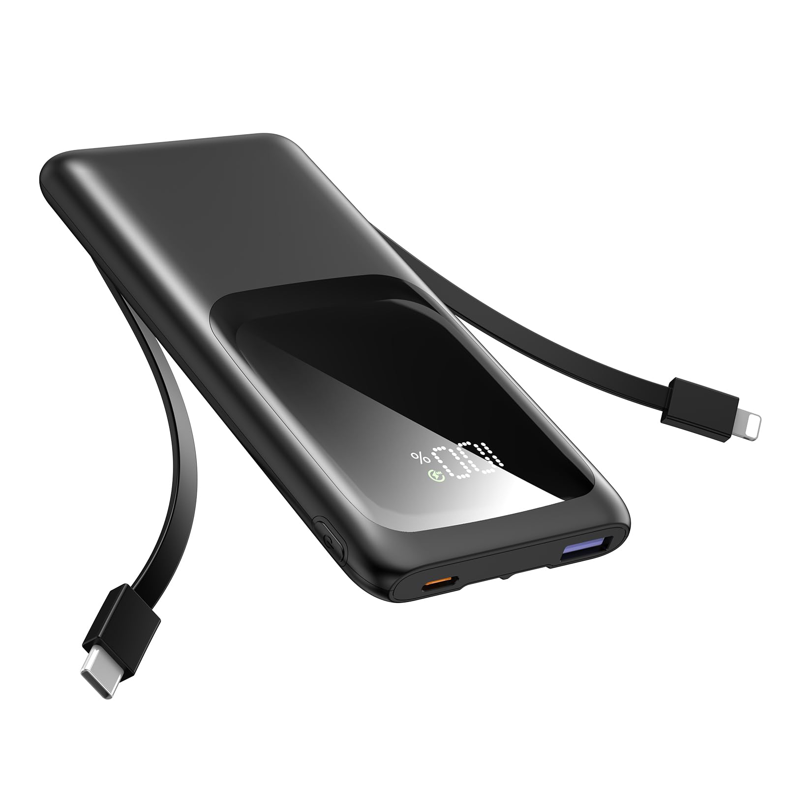 VANYUST Portable Charger with Built-in Cables, S21 10000mAh Fast Portable Charger Power Bank with USB-C, 22.5W and PD 20W Battery Pack with LED Display Compatible with iPhone and Android Phone