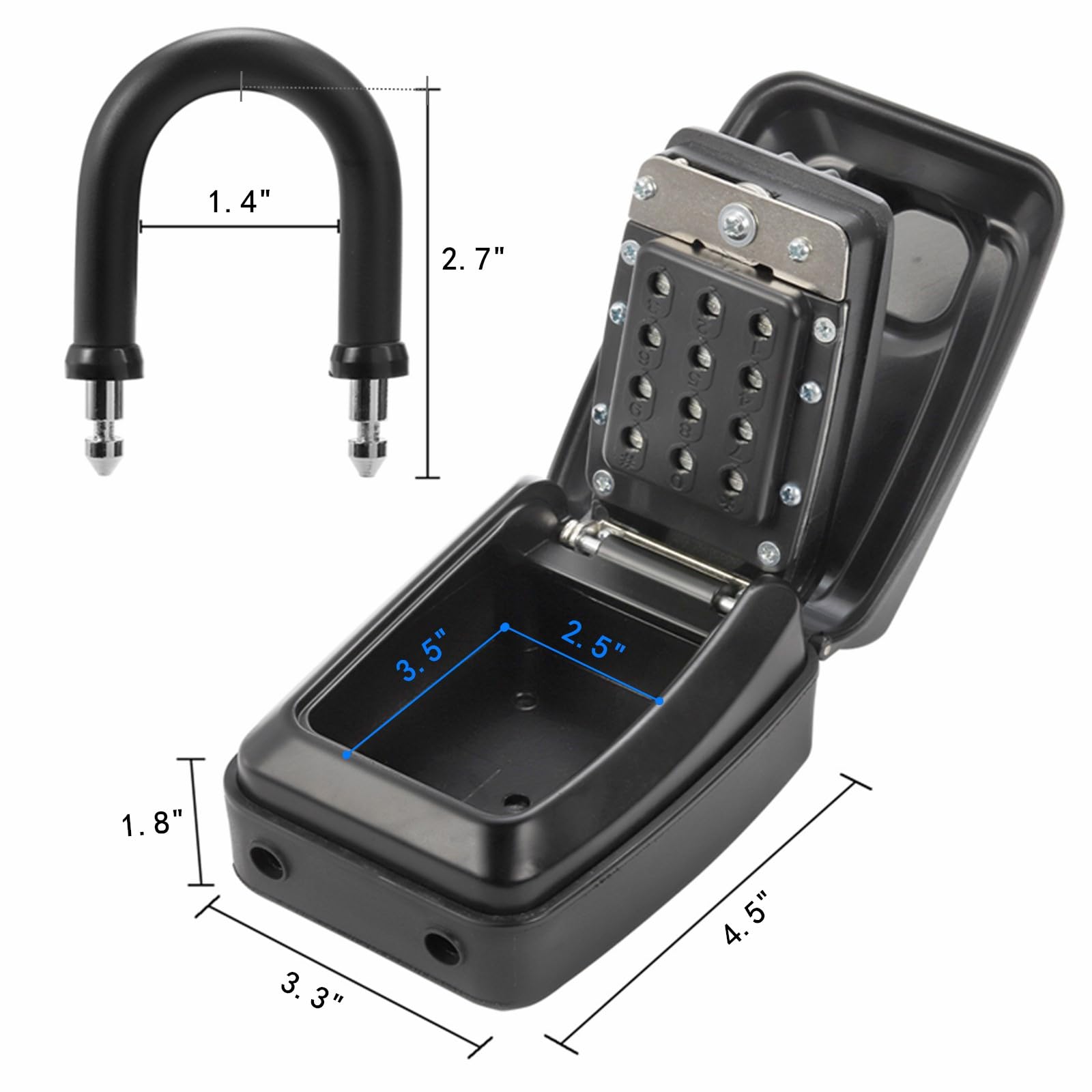 Cididu Key Lock Box for Outside Waterproof Key Lockbox with 12-Digit Push Button Combination and Removable Shackle - Image 2