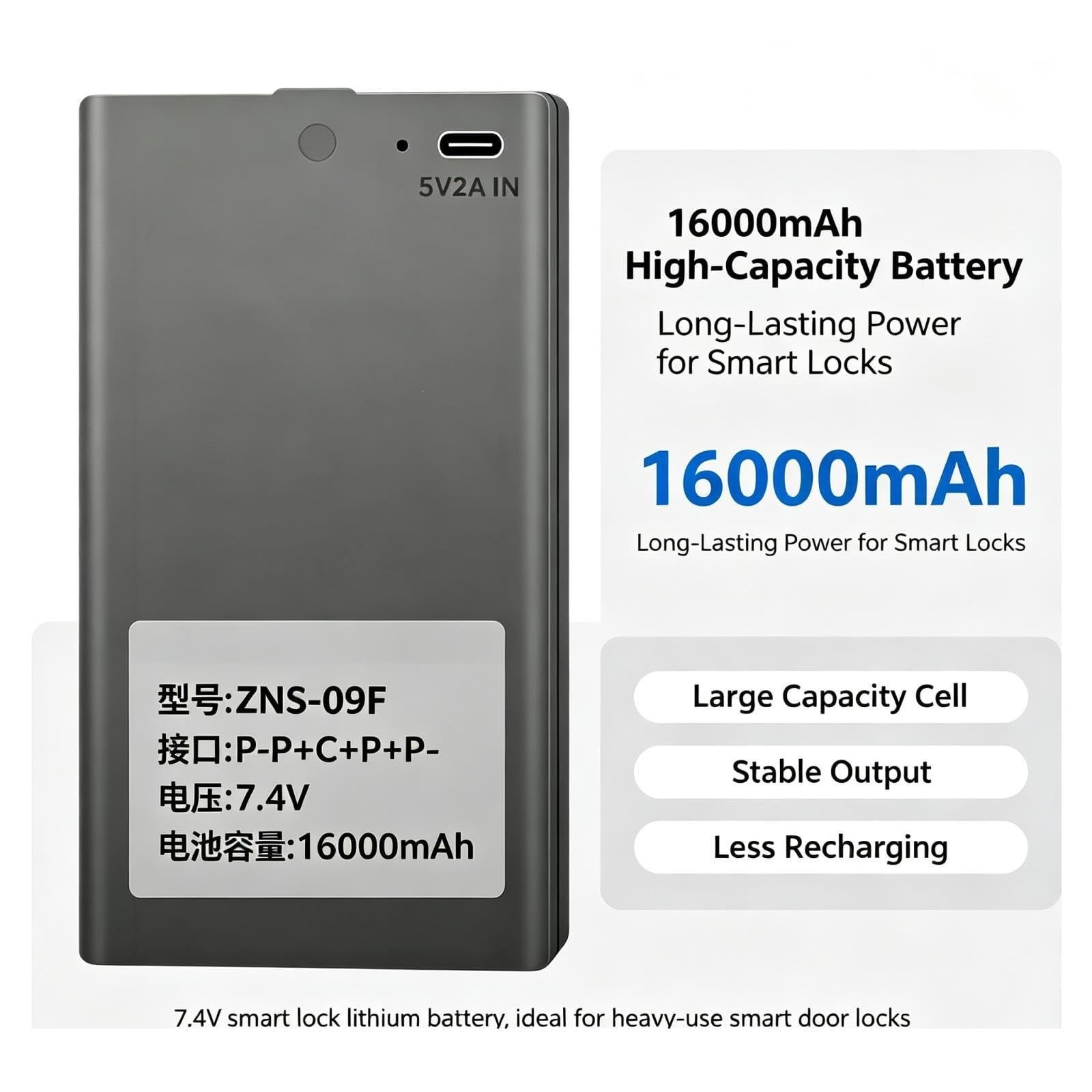 Batteria Al Litio Ricaricabile For Serratura Intelligente Da 7,4V 16000MAh