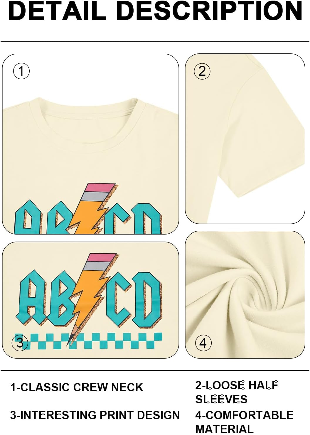 MAXIMGR Teacher Shirts Women Funny Rock'n Roll Shirt Life ABCD Pencil Graphic Short Sleeve Tee Top - Image 5