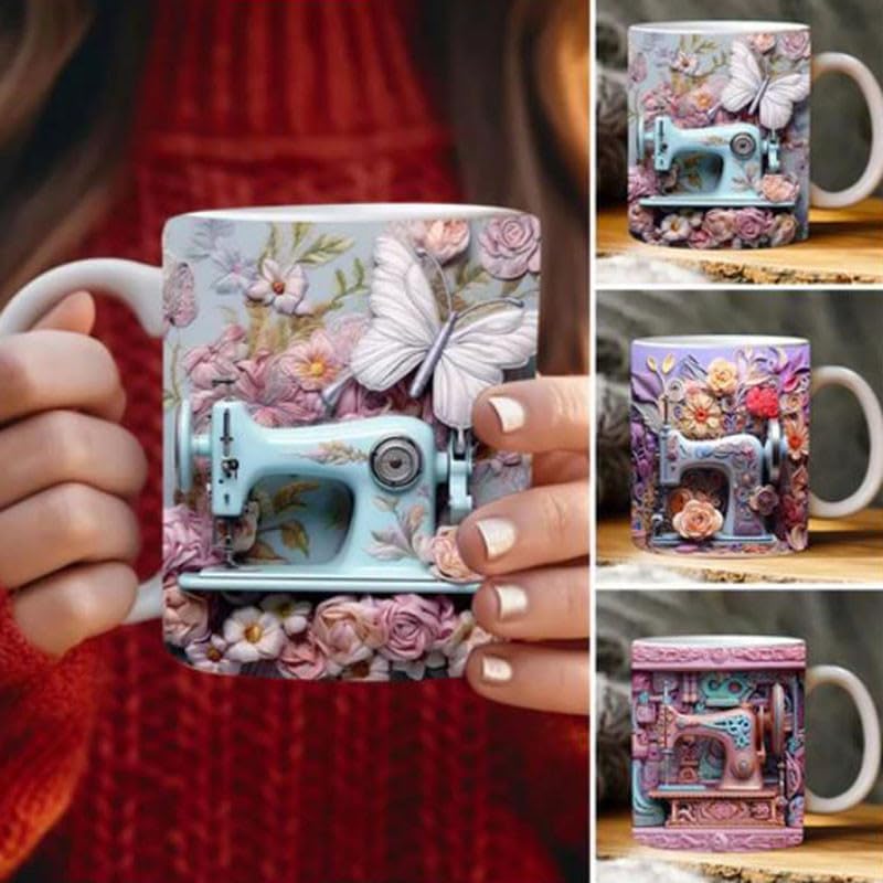 Miniatura 2 de Taza de costura 3D  Taza de cerámica con diseño creativo del espacio 3D, regalo genial para personas a las que les gusta coser (A)