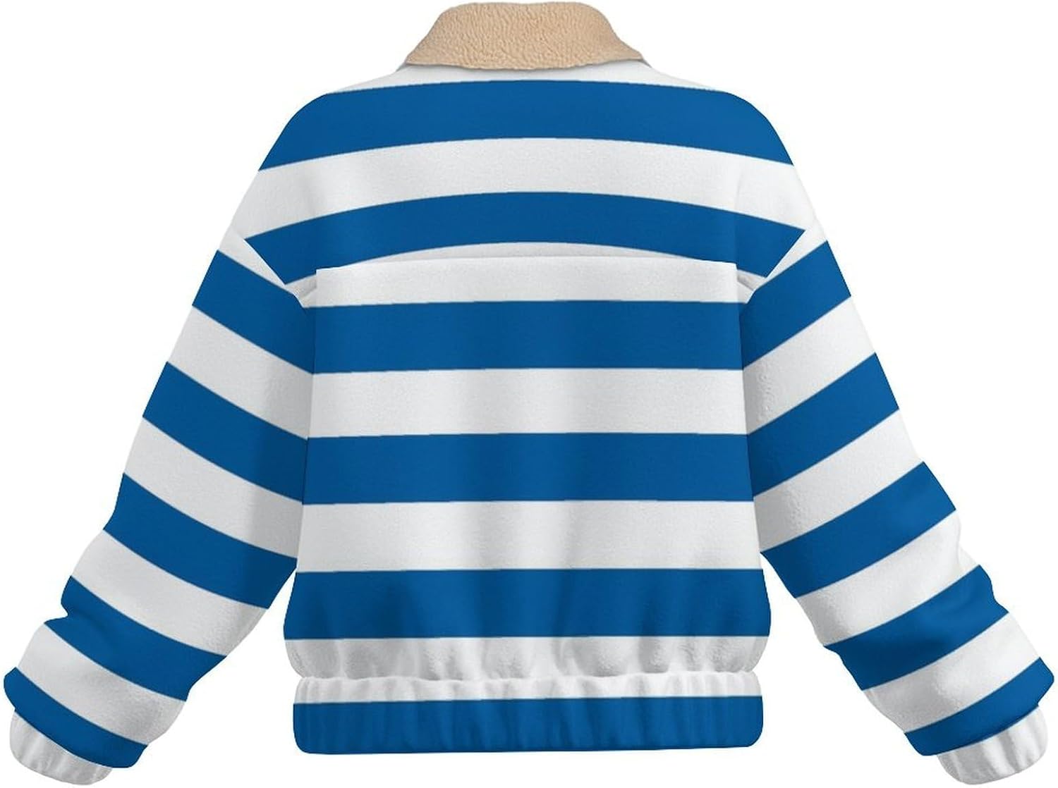 Women's Full Zip Polar Fleece Jacket, Blue white stripes Printed Outdoor Recreation Coat, Long Sleeve Outerwear
