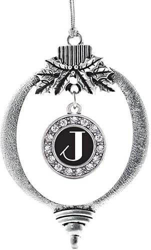 Miniatura 113 de Inspired Silver - My Vintage Initials - Adorno con dije de letra V - Adornos navideños de círculo plateado con joyas de circonita cúbica