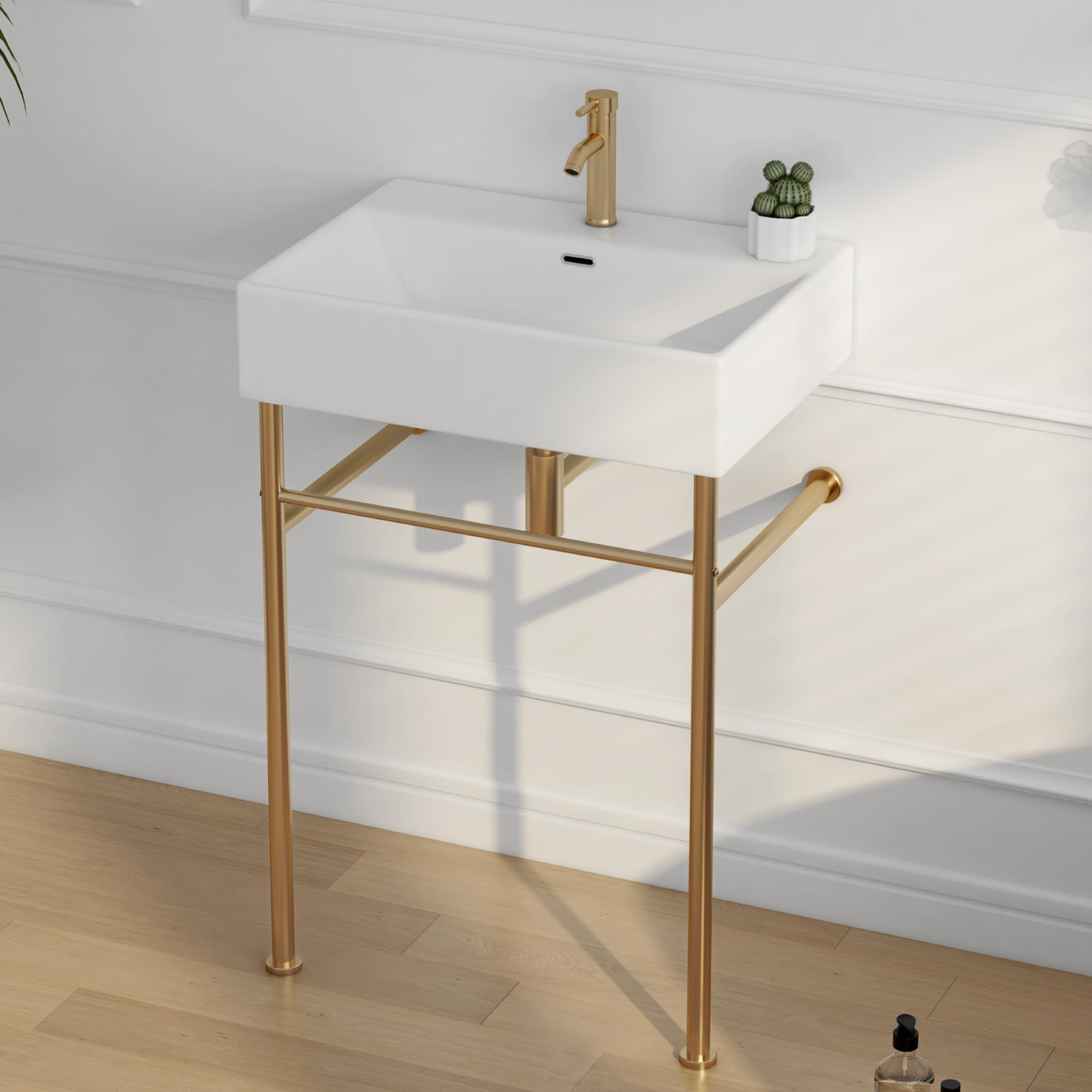 Eridanus 24"x16" Console Bathroom Sink, Pedestal Sinks, Brushed Gold Legs