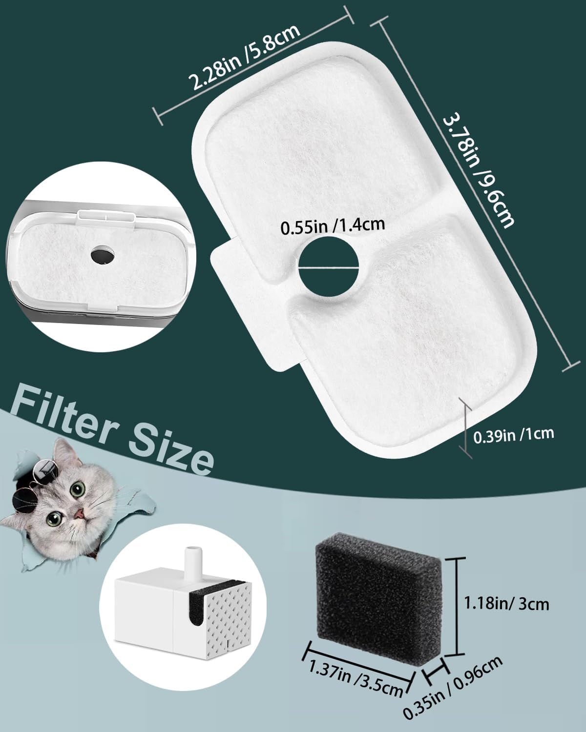 Cat Water Fountain Filter Replacements, Pet Replacement Water Filters for Petlibro Dockstream PLWF105 PLWF115 PLWF005 & Smart PLWF305, 24-Pack Filters Compatible with Petlibro Dockstream Fountain