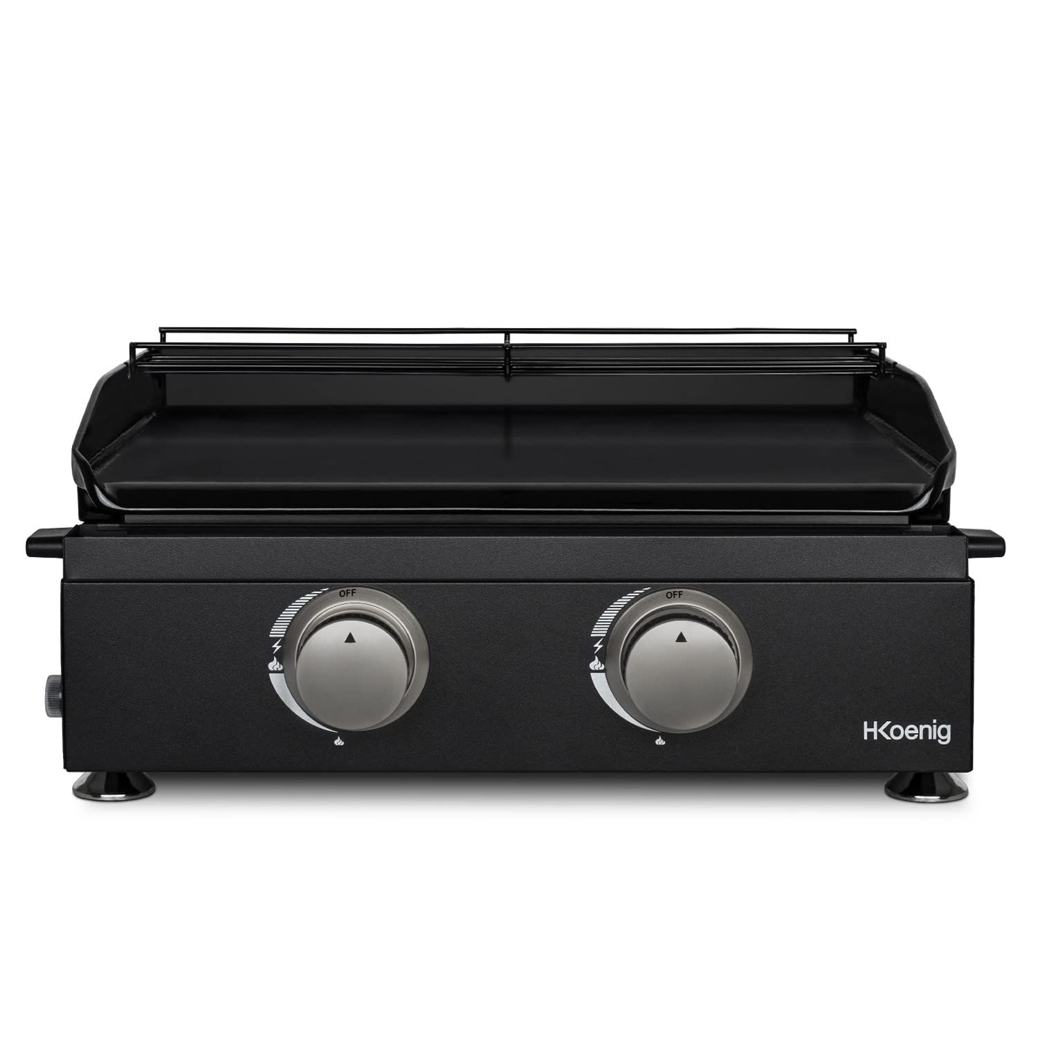 H.Koenig Plancha de asar a gas PLX1022, 2 Quemadores U Acero inoxidable, Plancha de asar de fundición esmaltada, Alimentación de gas propano o butano, Distribución uniforme del calor, hasta 350°C