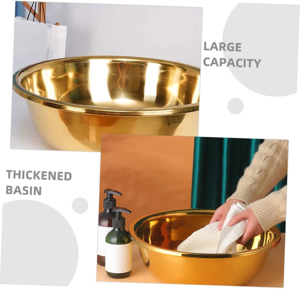 Cabilock Stainless Steel Mixing Basin Vegetable and Salad Bowl for Cooking Prep Large Capacity Kitchen Container Easy to Clean and Resistant for Washing Produce