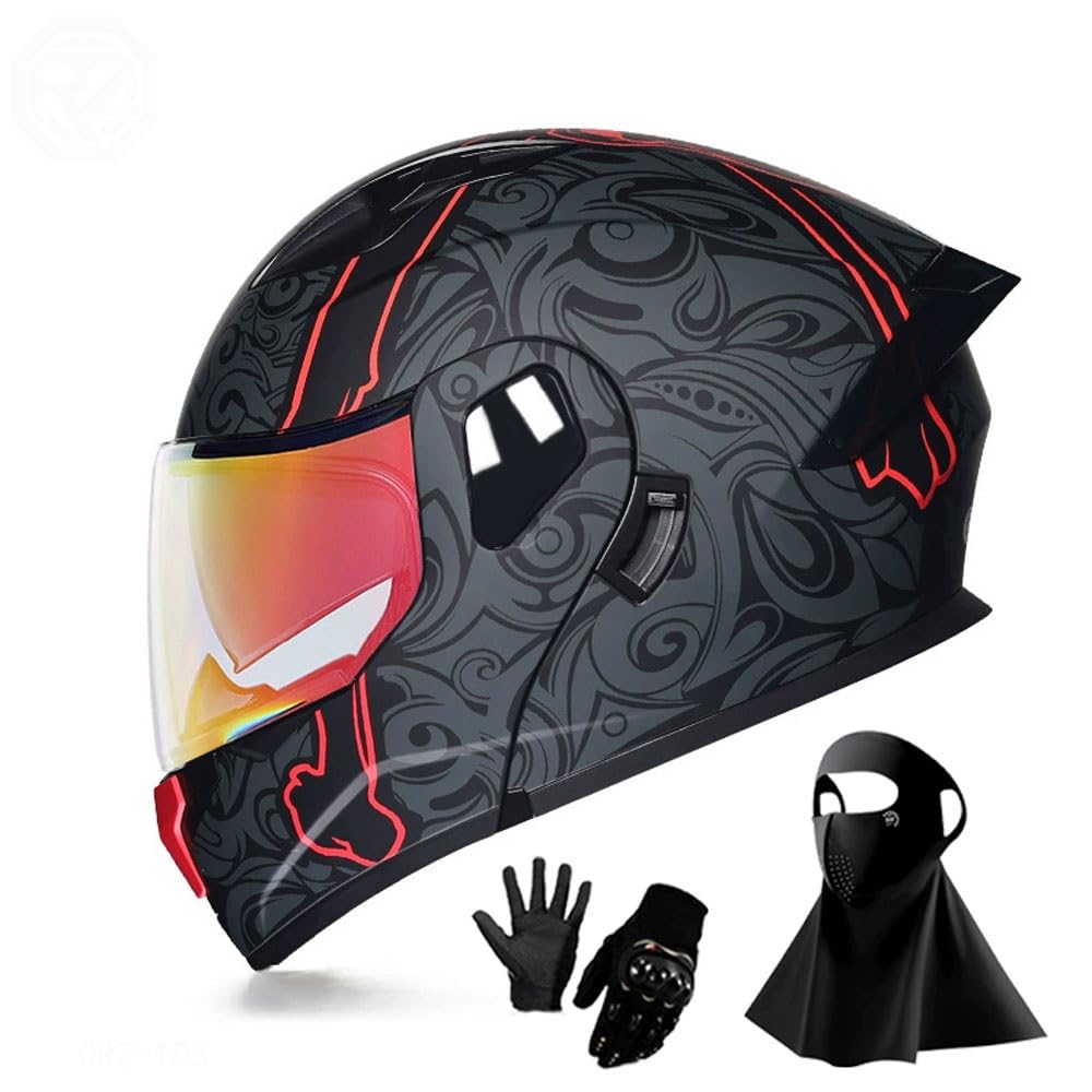 Ragopilen P9 Helmet, Full Face Motorcycle Helmet Approved 2 Visors Black Night Vision Adult Kids M-2Xl 3Pcs(,2Xl(61-62Cm))