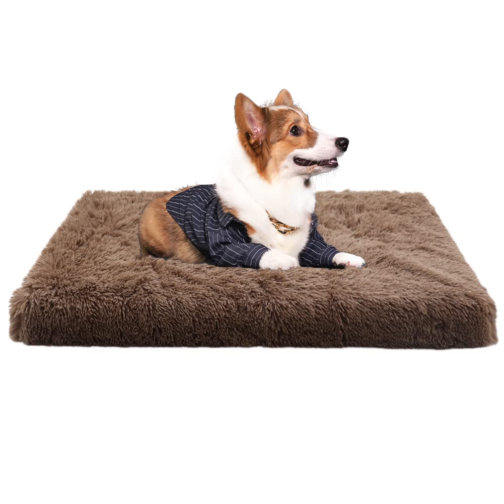 YURRO Faux Fur Crate Mat,Orthopedic Flat Bed for Dachshund/Golden Retriever,Comfortable Bolster Dog Mattress,Plush Calming Pet Bed,Jumbo Dog Pad