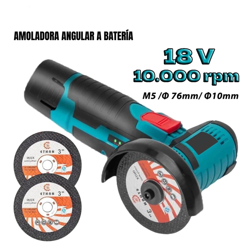 Mini Amoladora Angular Inalámbrica LHD de 18V con 2 Baterías, Cargador, 2 Discos de Corte y Maletín de Transporte.