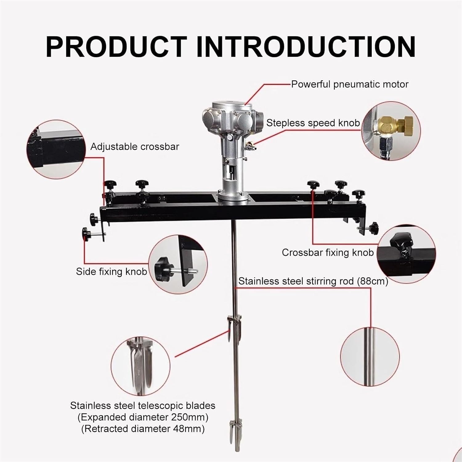 Commercial IBC Air Agitator, Pneumatic Paint Mixer, Automatic 1 Ton Tank Mixing Tool, with Retractable Bracket, for Mixing Paint, Spices(B)