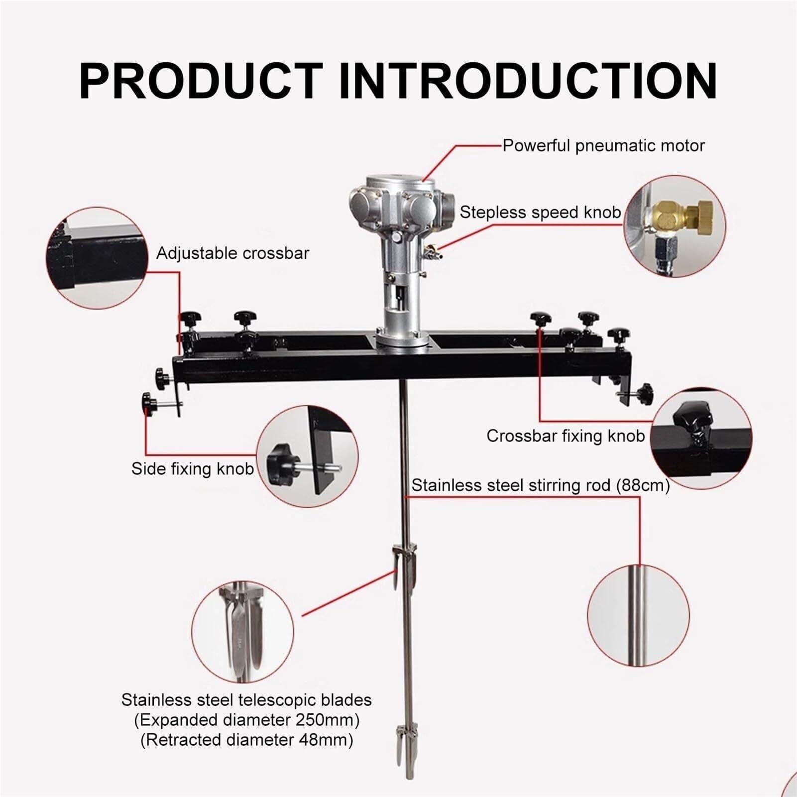 Mezclador neumático de Pintura, agitador neumático IBC de 1 tonelada/1000 litros con Soporte y hélice Plegable, Motor neumático de 265 galones, máquina mezcladora de Pint