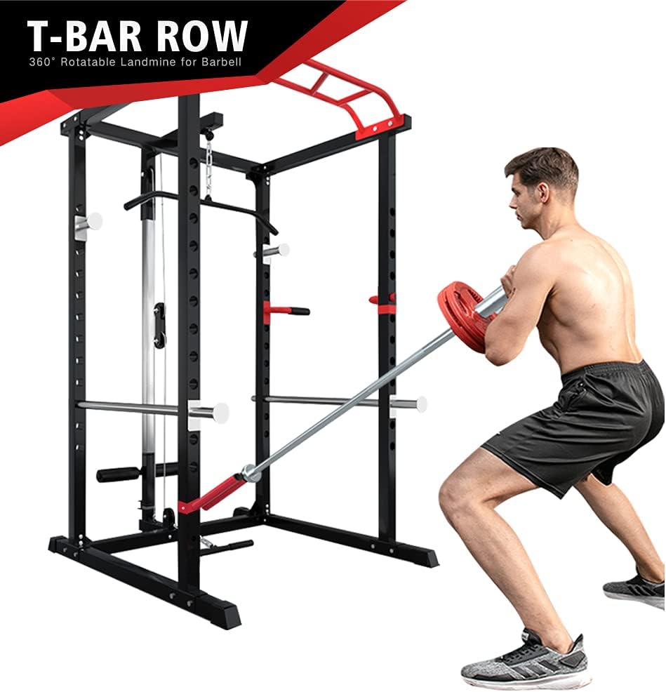 ER KANG Olympic Power Cage, 1000 lbs Light Commercial Weight Cage with LAT Pull-Down Pulley System, 360 Degree Landmine, Dip Bars and Other Attachments : Sports & Outdoors