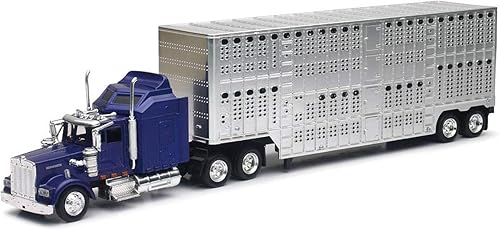 New Ray Toys 1/43 D/C Kenworth W900 Pot Belly - Remolque para ganado