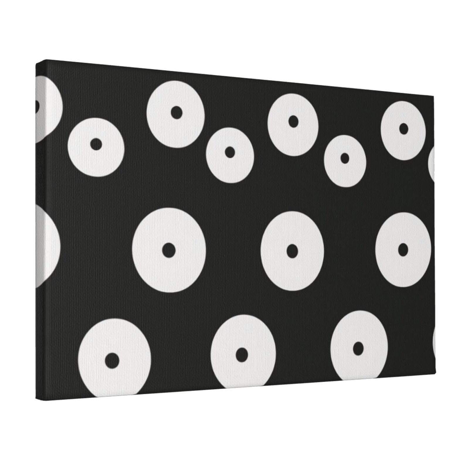YKLJG Black And White Polka Dot Printed Wall Art Canvas Prints 45x30 CM Wooden Framed Picture Painting Artwork for Bedroom Kitchen Home Office Decor