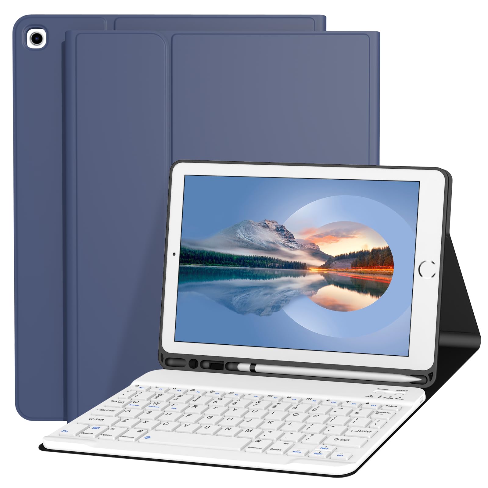 Divufus Keyboard Case for iPad 9.7 Inch 2018/2017 6th/5th Generation, Air 2/1 [Magnetic Detachable Wireless Keyboard][Support 3 System] Flip Stand