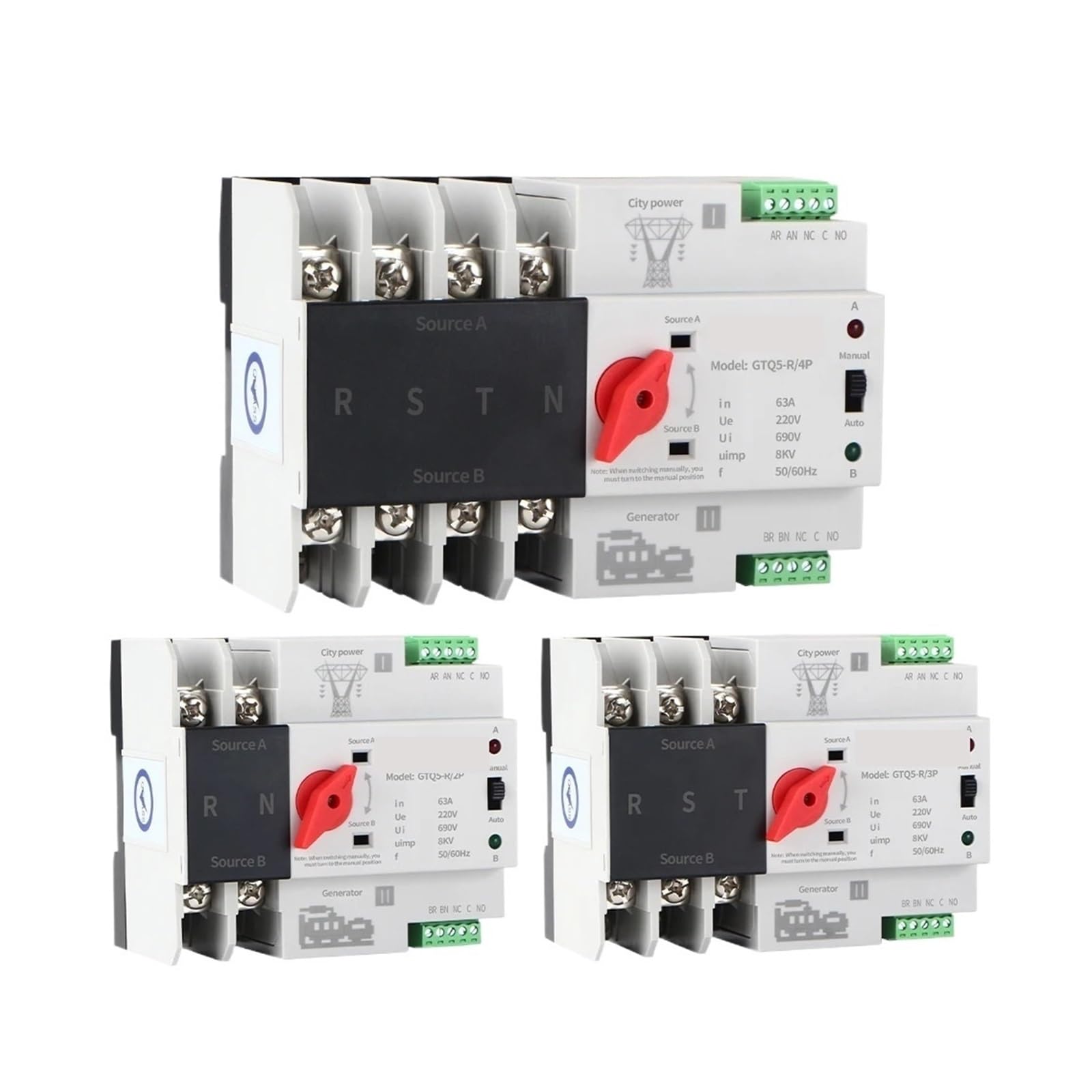 Inverseur de source automatique 2P 100A rail DIN pour double alimentation 220V
