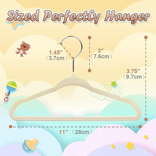 Miniatura 2 de Perchas de terciopelo para bebé de 11 pulgadas, paquete de 32 perchas de terciopelo para niños, perchas antideslizantes para bebés pequeños, perchas