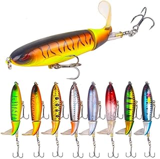 Aneew 8X Pencil Whopper Popper Topwater Bass Fishing Lures Pike Trout Spinnerbaits Swimbaits Floating Rotating Tail Salmon Perch Walleye Freshwater 4"/0.45oz 8# Treble Hook
