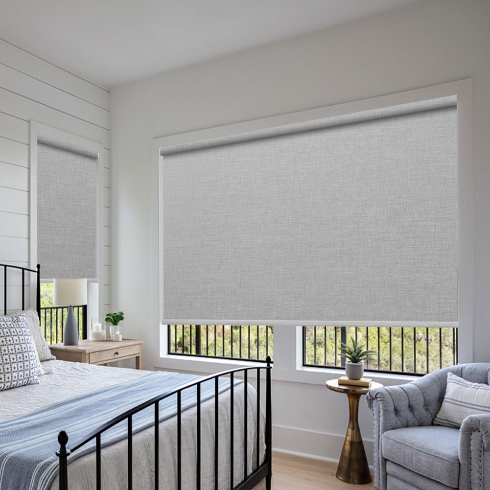 ZSHINE Motorized Blackout Window Blinds Over-Size Customize Width (21-114 Inches) Remote Control Wireless and Rechargeable Motor Roller Shades Blinds