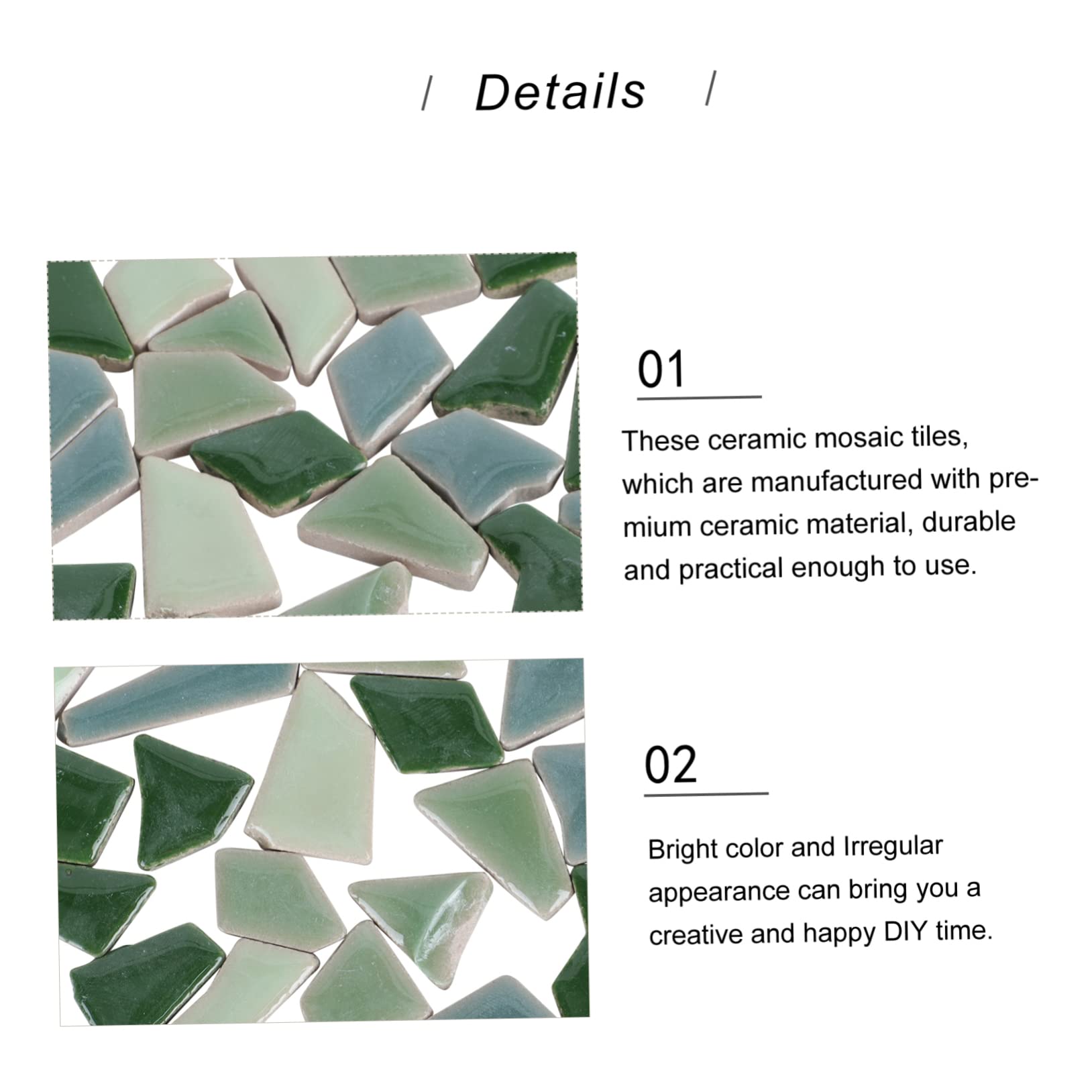 PRETYZOOM Tessere per Mosaico Fai da Te in Ceramica Smaltata 500g Pietre Irregolari Verde, Materiale Sicuro e Facile da Usare per Decorazioni Casa e Giardino