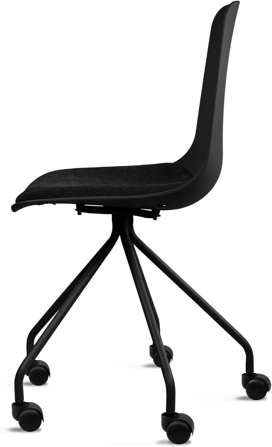 2xhome Set of 2 Modern Office Task Chairs | Linen Fabric Padded Cushion and Rolling Metal Base | Functional Conference Desk Computer Chair for Home (Black)